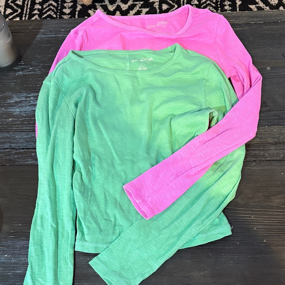 Universal Thread Pink and Green Ribbed Tops